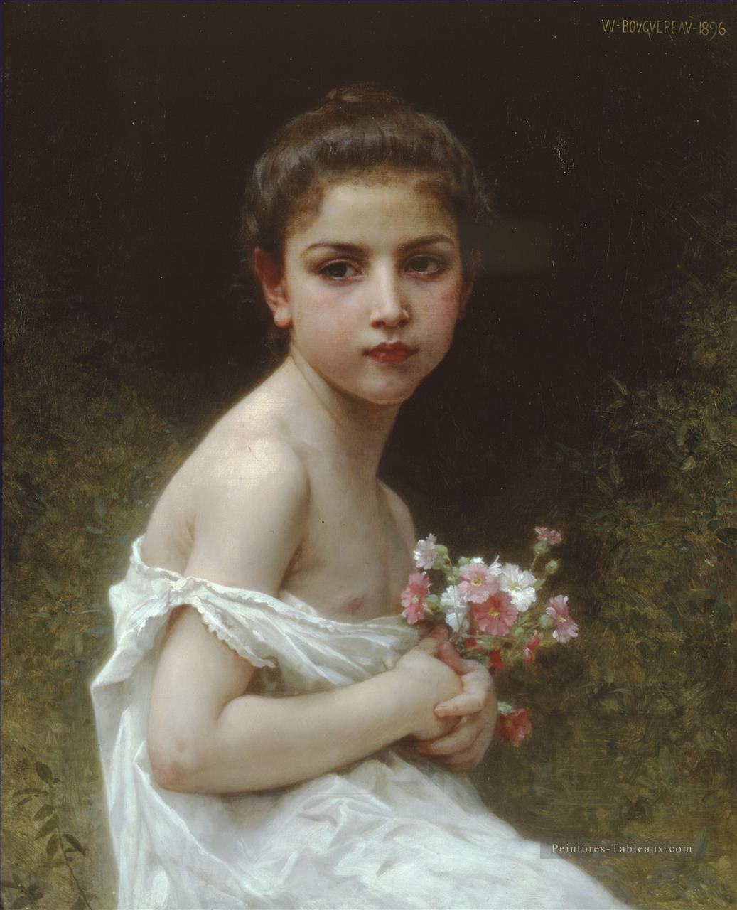 Petite fille au bouquet réalisme William Adolphe Bouguereau Peintures à l'huile